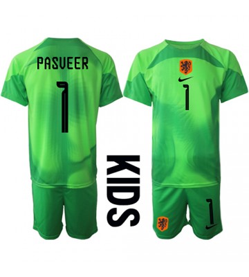 Lacne Dětský Futbalové dres Holandsko Remko Pasveer #1 Brankarsky  MS 2022 Krátky Rukáv - Domáci (+ trenírky)